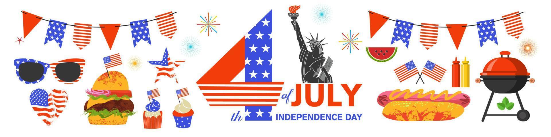 Happy Independence Day. A set of vector cliparts for creating your own festive design.