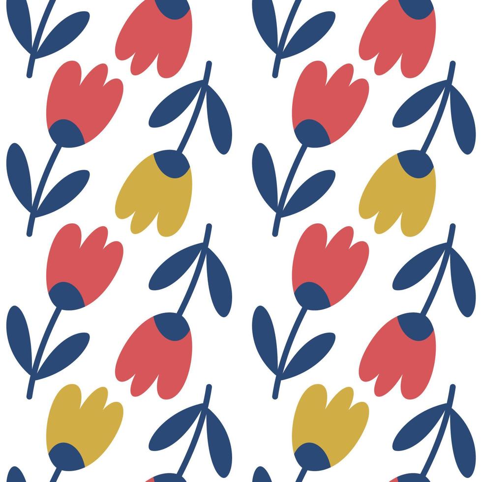 Seamless pattern with simple flowers. Vector illustration.