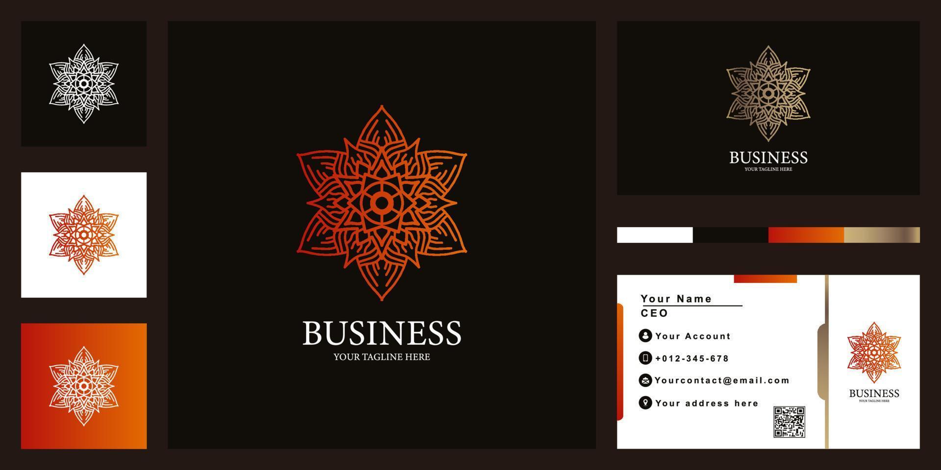 diseño de plantilla de logotipo de lujo de flor, boutique o adorno con tarjeta de visita. vector