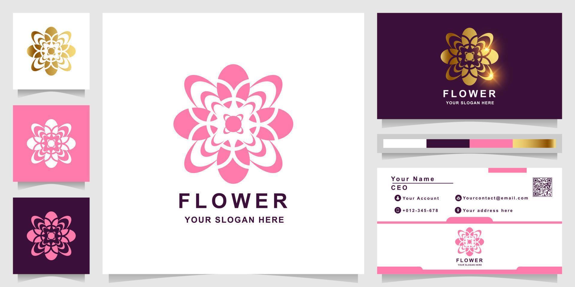 plantilla de logotipo de belleza, flor, boutique o adorno con diseño de tarjeta de visita. se puede usar diseño de logo de spa, salón, belleza o boutique. vector