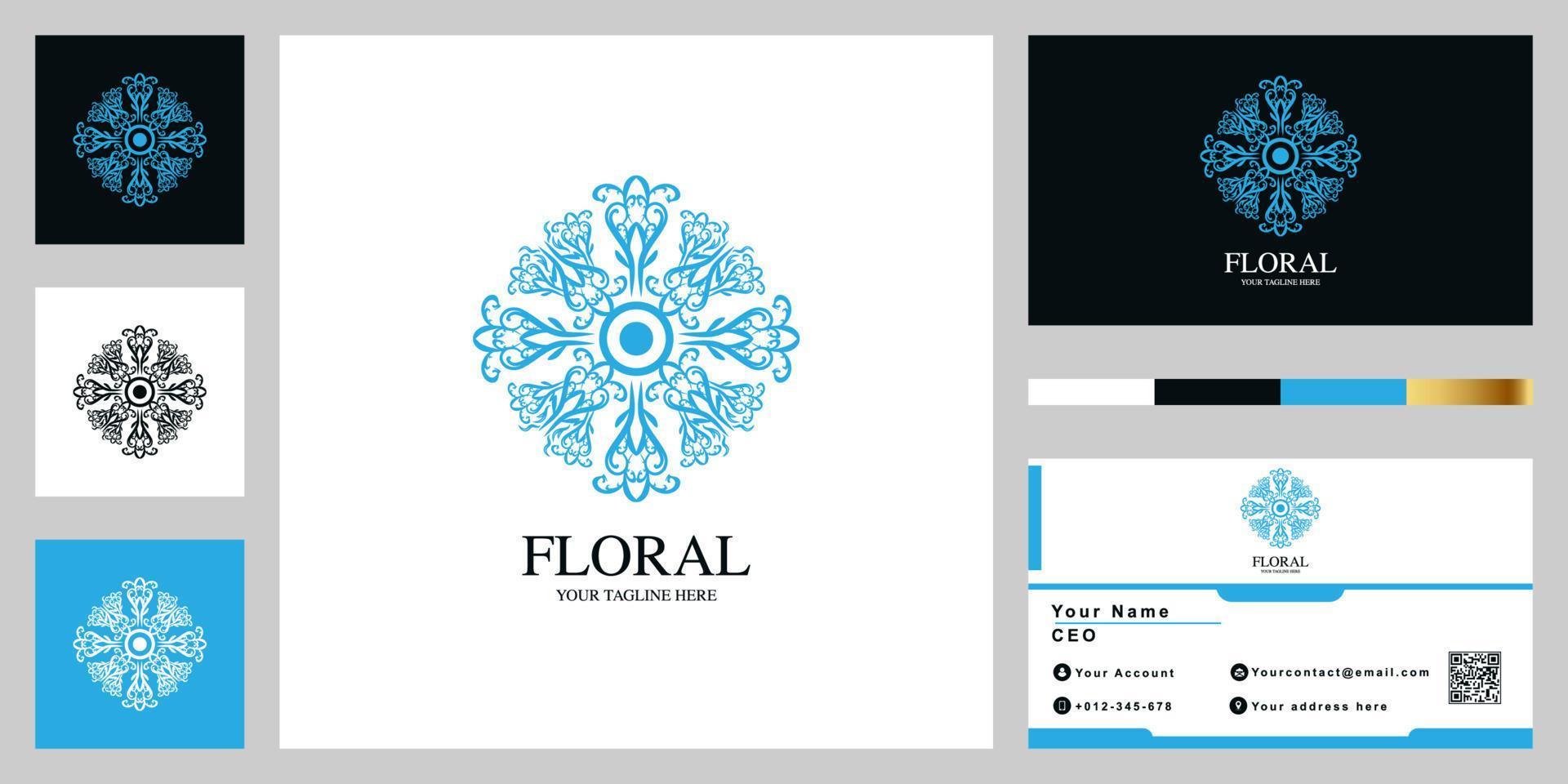 diseño de plantilla de logotipo de lujo de flores o adornos con tarjeta de visita. vector