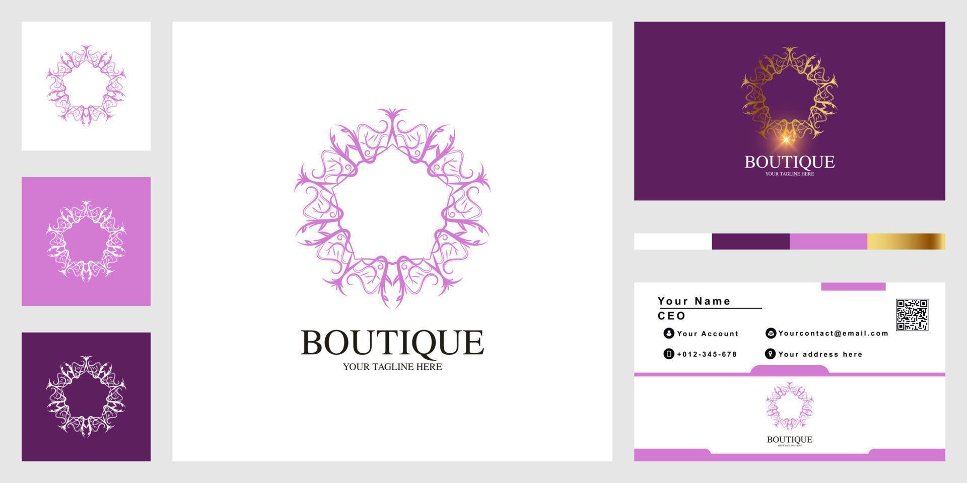 Mandala or ornament luxury logo template design with business card. vector