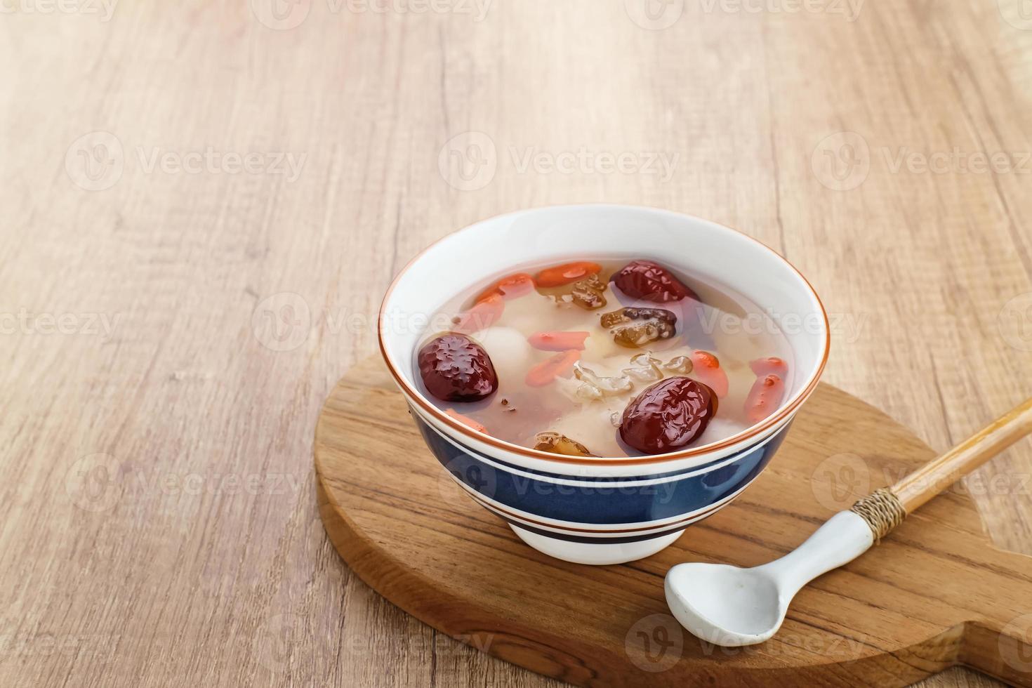 Peach Gum, Chinese traditional drink that contains peach gum, bird nest, red dates, snow fungus, goji berry, and rock sugar. photo