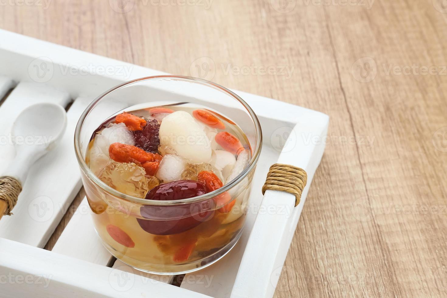 Peach Gum, Chinese traditional drink that contains peach gum, bird nest, red dates, snow fungus, goji berry, and rock sugar. photo