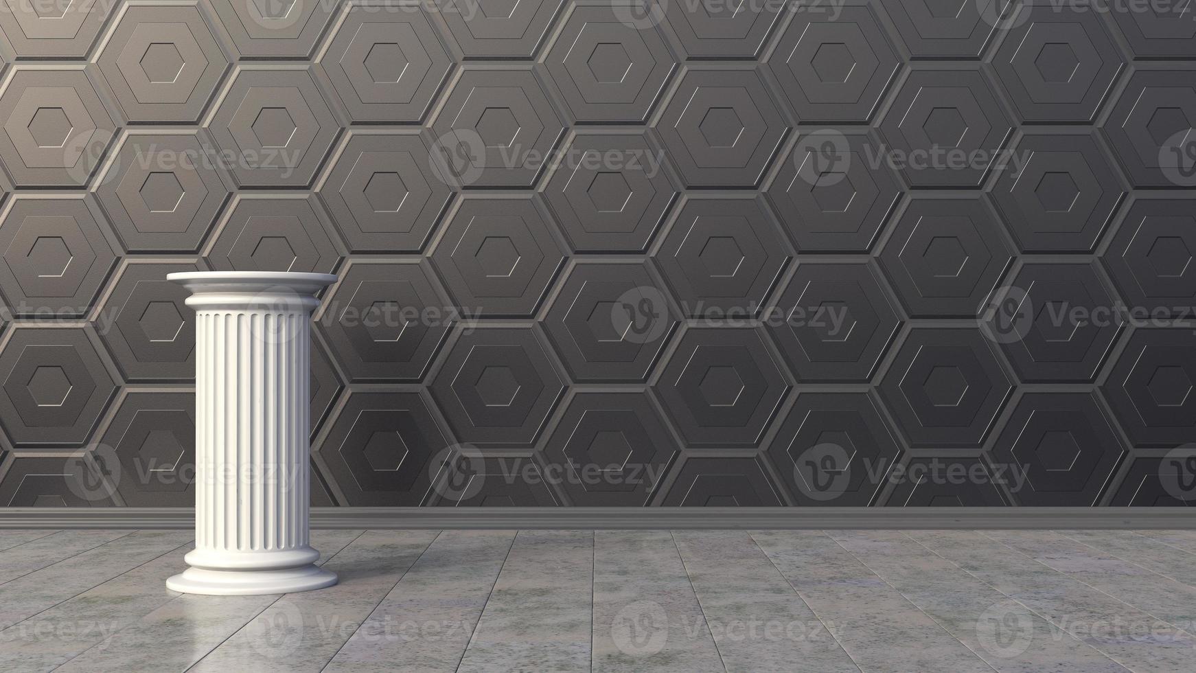 Room with column and hexagonal wall photo