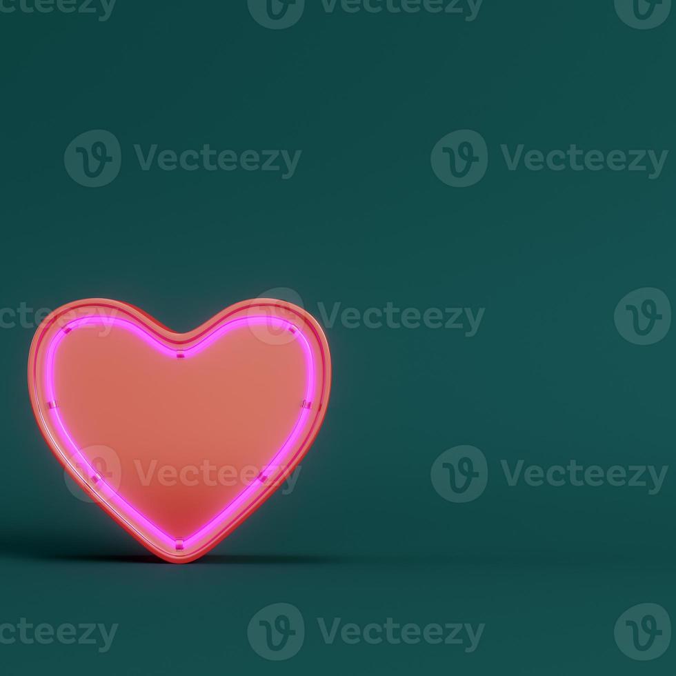 Red abstract heart shape on pedestal with circle frame on dark green background. Minimalism concept photo