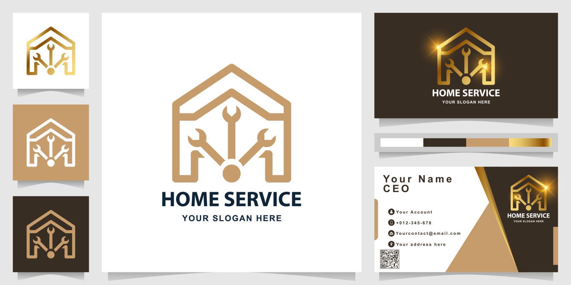 Home service or home repair logo template with business card design vector