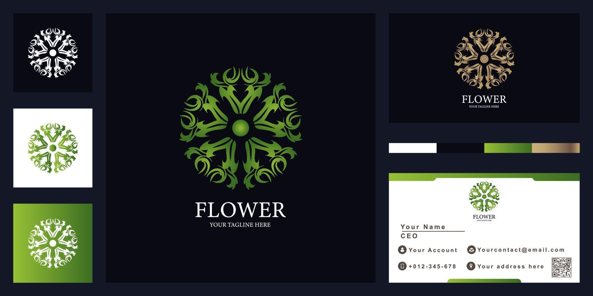Flower or ornament luxury logo template design with business card. vector