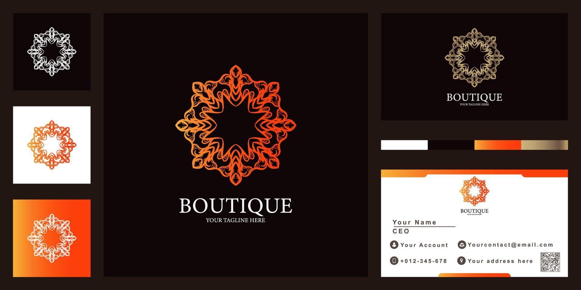 Flower, mandala or ornament luxury logo template design with business card. vector