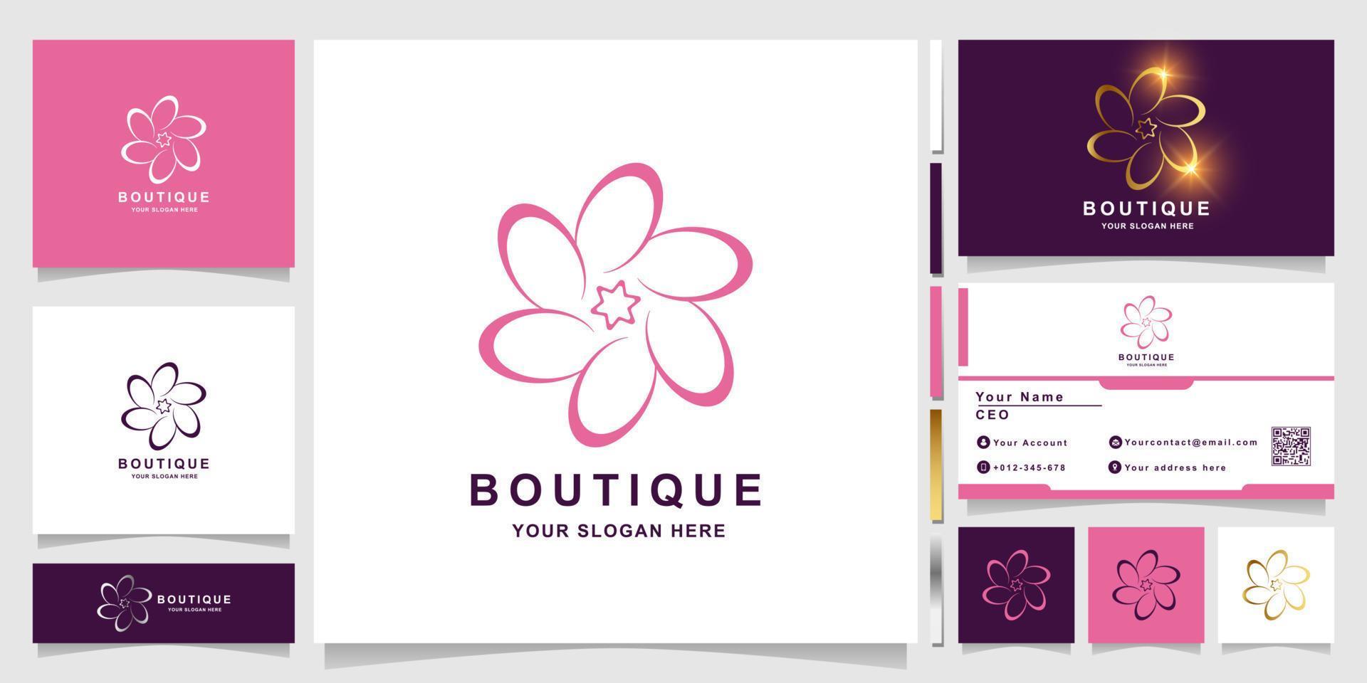 plantilla de logotipo de flor, boutique o adorno con diseño de tarjeta de visita. vector