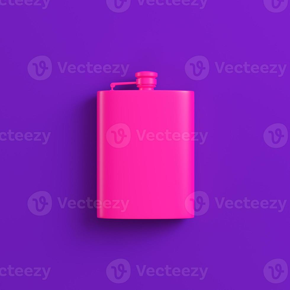 Pink hip flask on purple background. Minimalism concept photo