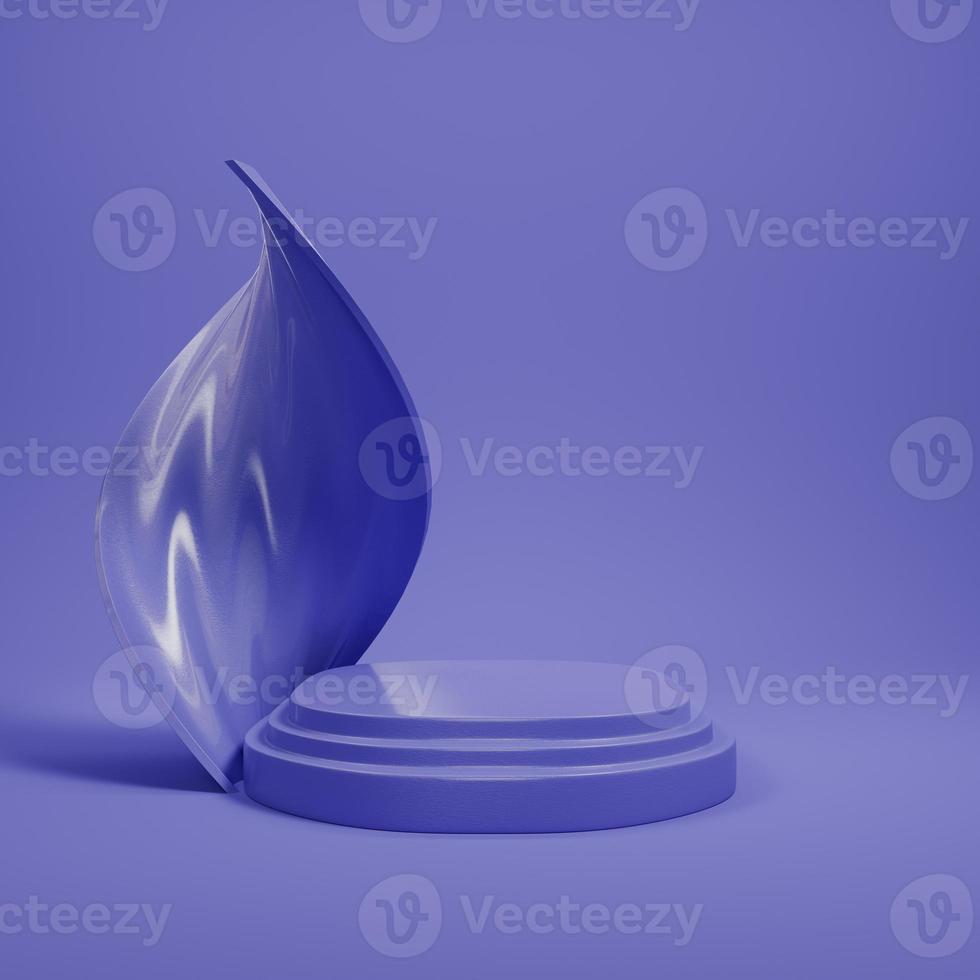 Empty podium with abstract geometrical shape for product display on violet background. Minimalism concept photo