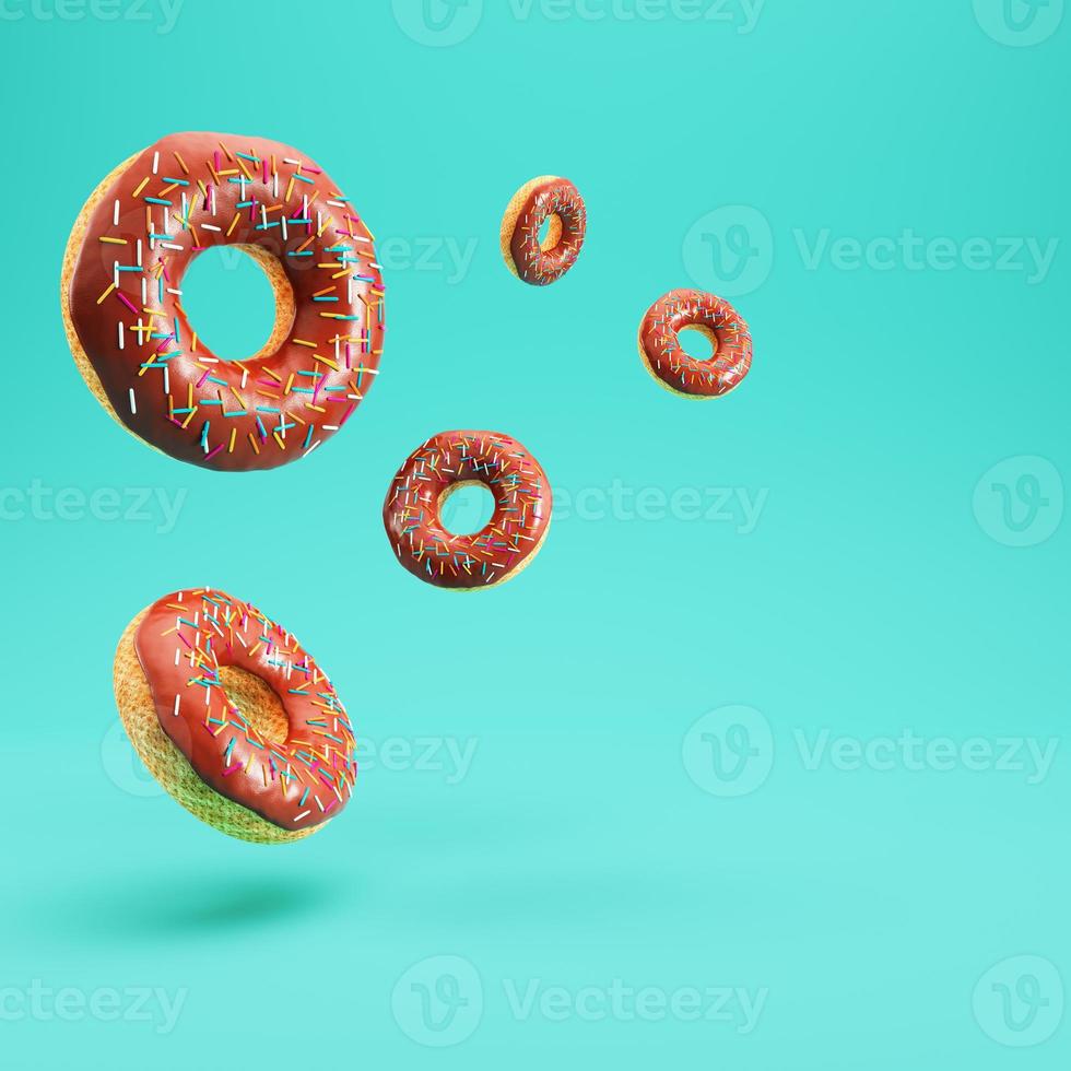 Donuts with glaze and colorful sprinkles on bright background with copy space photo
