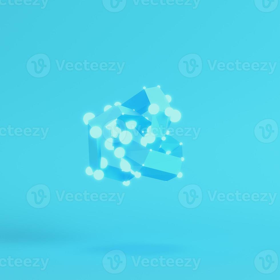 Abstract low poly shape with glowing spheres on bright blue background in pastel colors photo