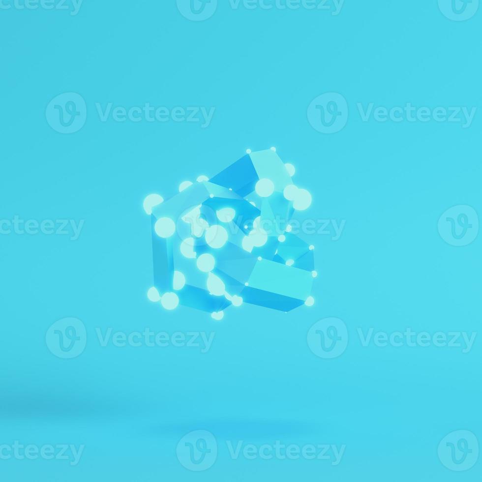 Abstract low poly shape with glowing spheres on bright blue background in pastel colors photo