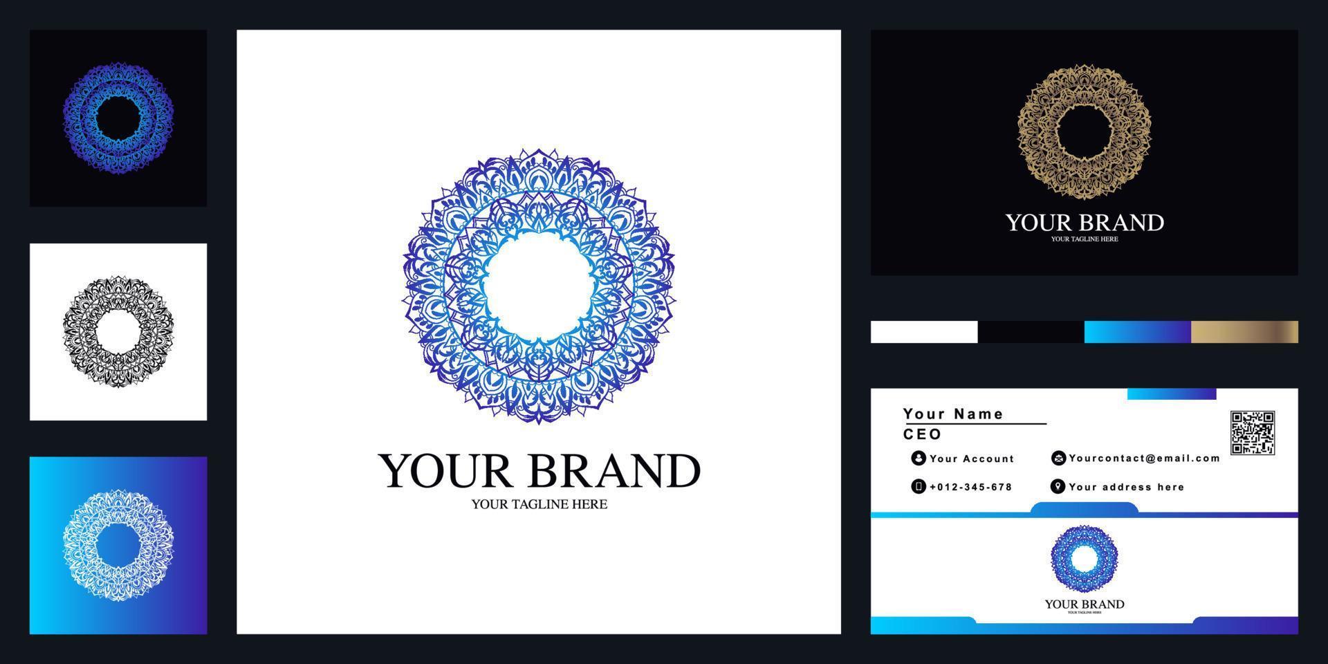 Mandala or ornament luxury logo template design with business card. vector