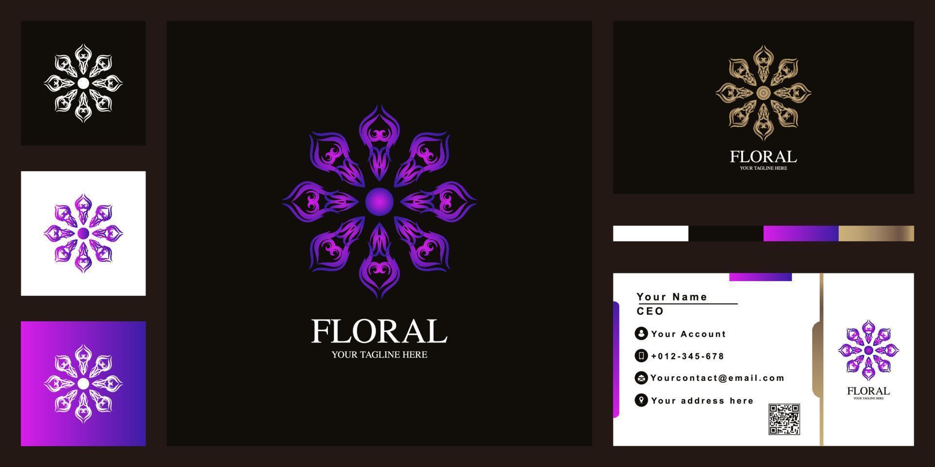 Flower or ornament luxury logo template design with business card. vector