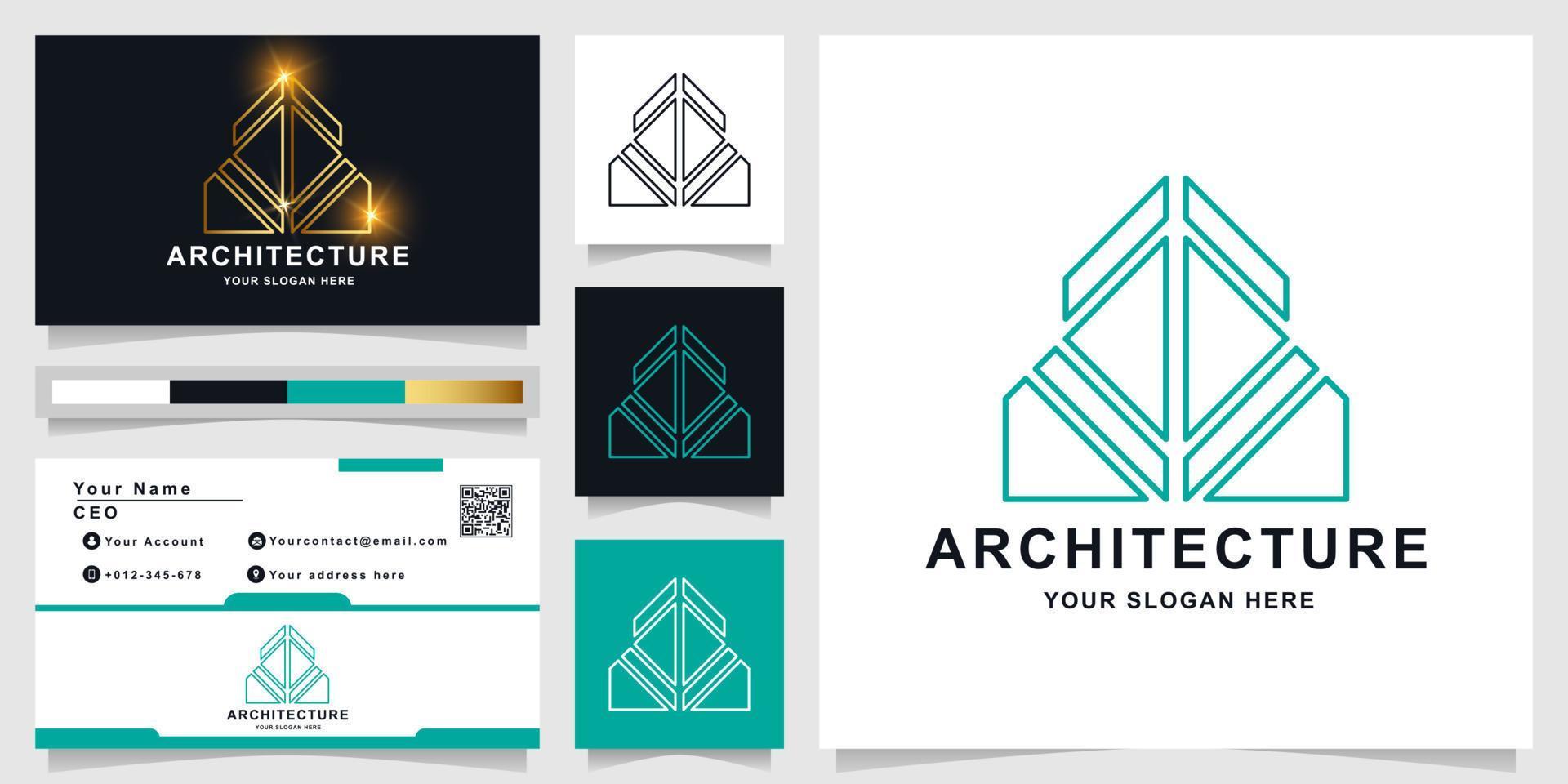 Minimalist elegant architecture, building or real estate logo template with business card design vector