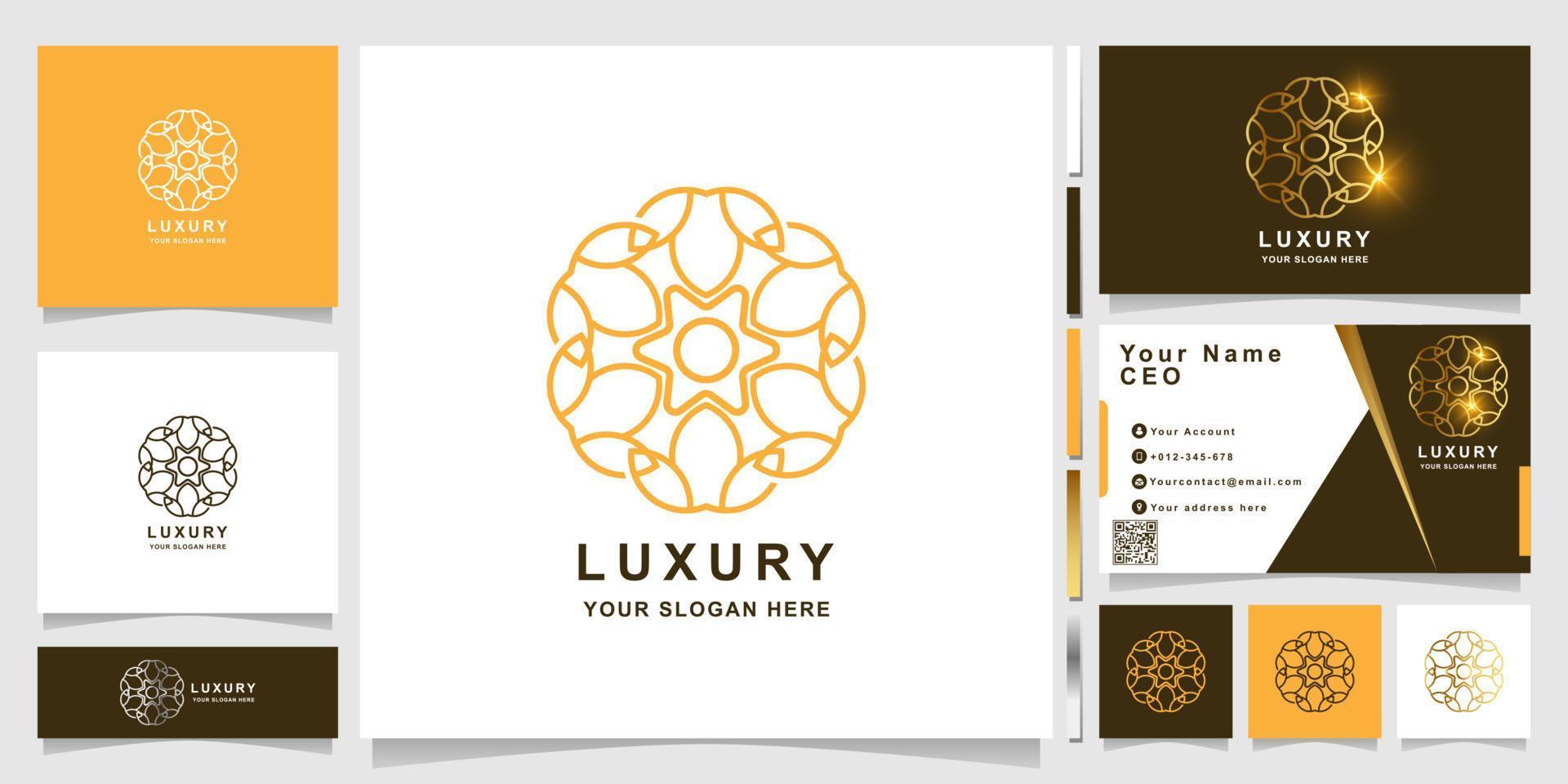 Minimalist elegant luxury ornament logo template with business card design. vector