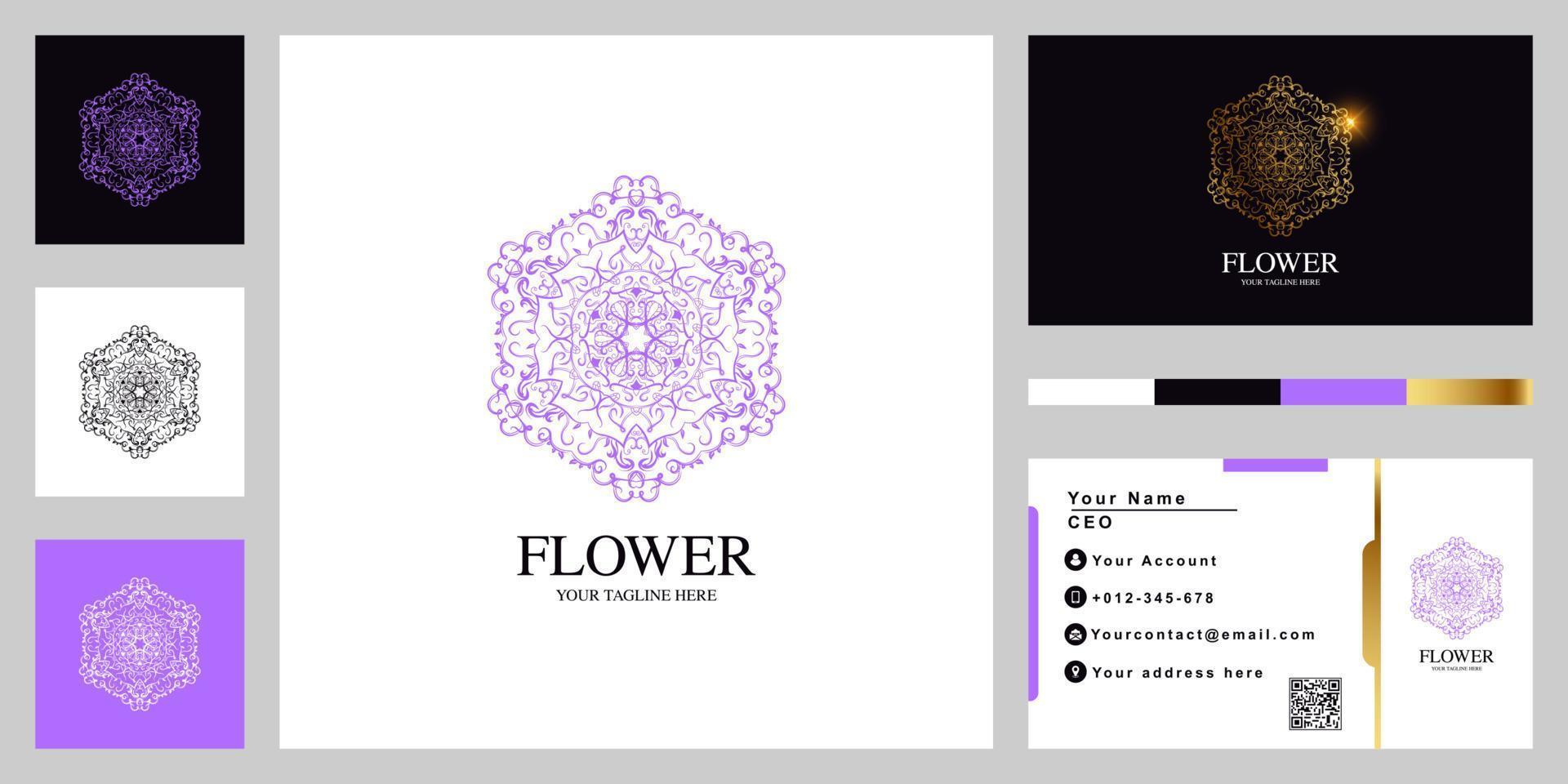 diseño de plantilla de logotipo de lujo de mandala o adorno con tarjeta de visita. vector