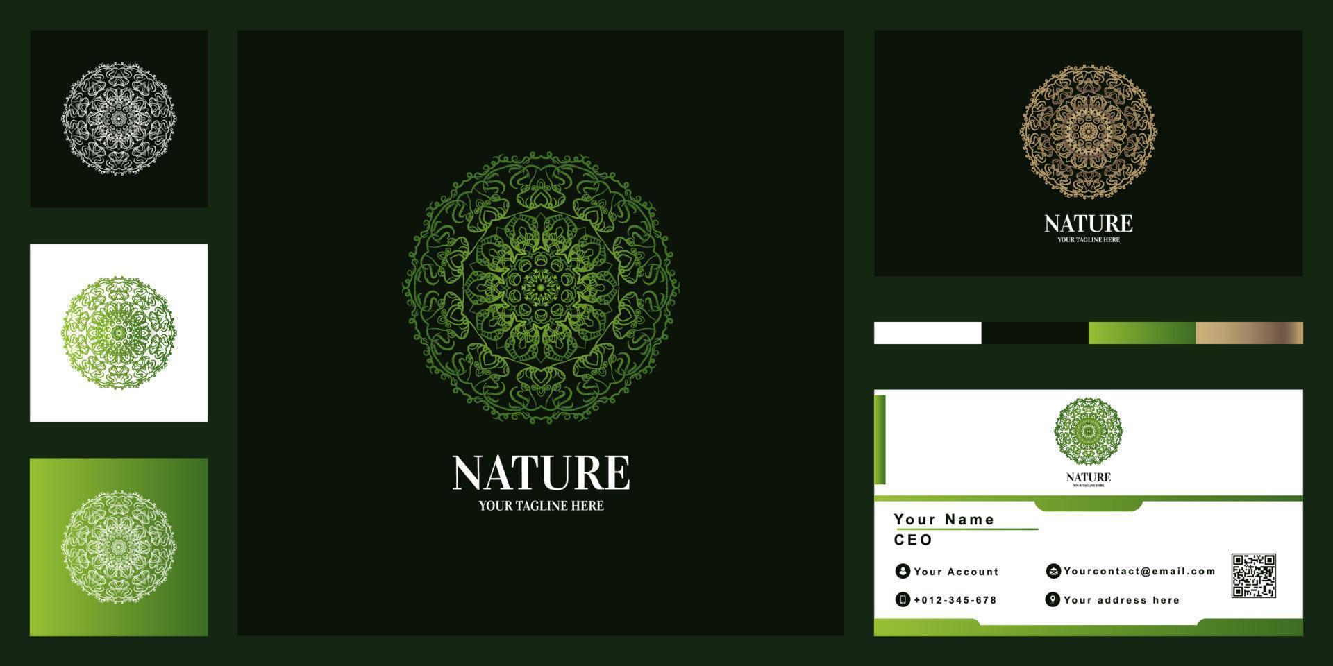 Mandala or ornament luxury logo template design with business card. vector