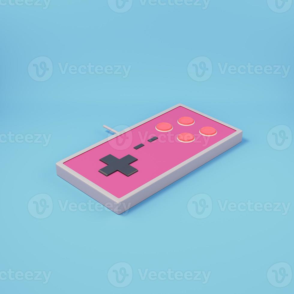 Retro styled gamepad on bright blue background photo