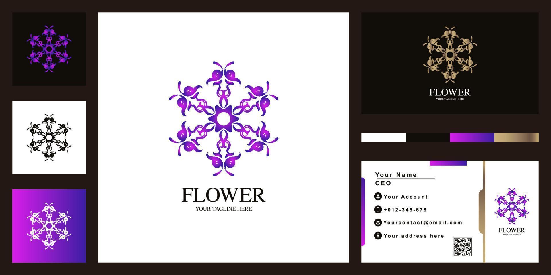 diseño de plantilla de logotipo de lujo de flores o adornos con tarjeta de visita. vector