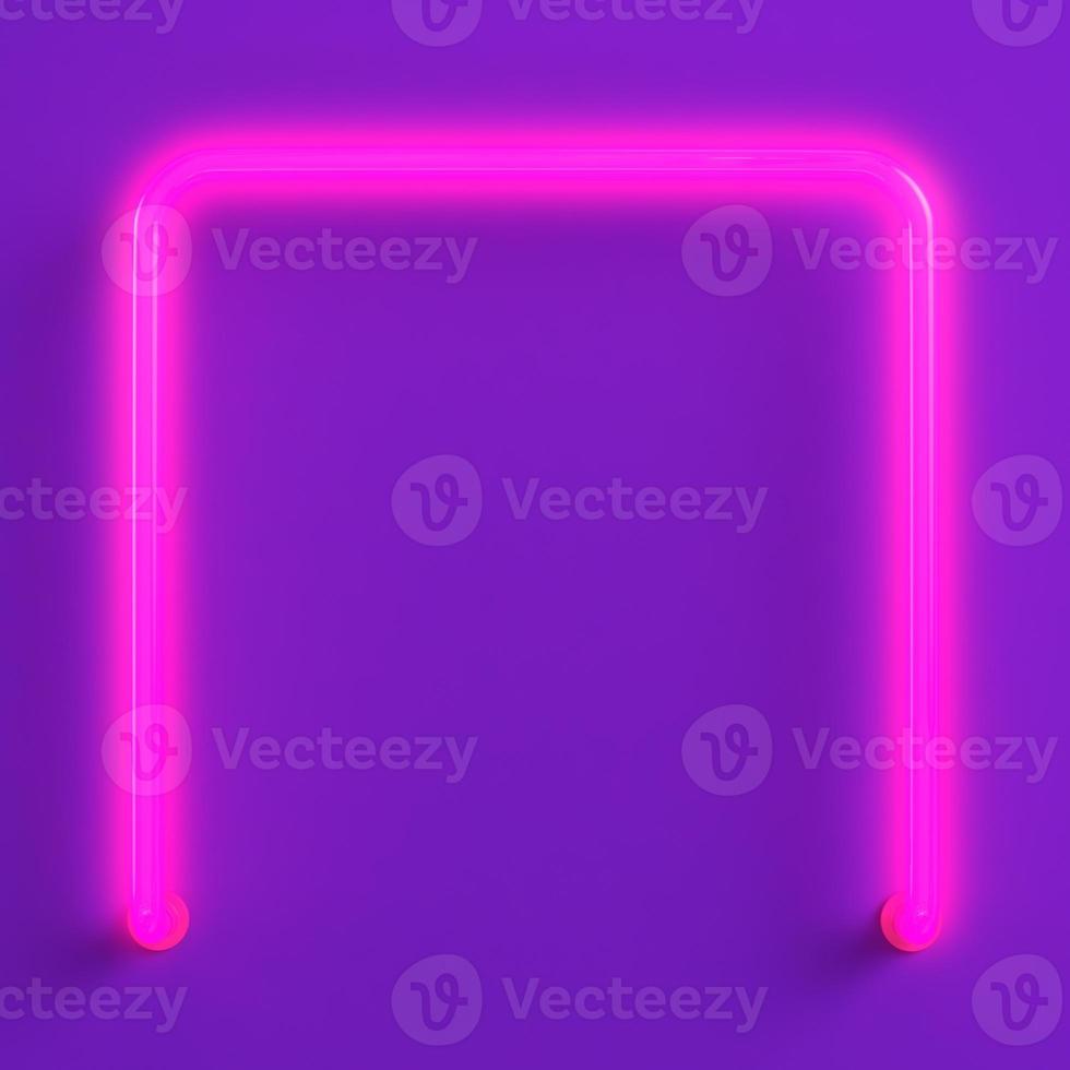 Pink neon light rectangle form on purple background photo