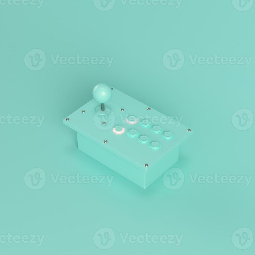 Retro arcade game controller on bright green background in pastel colors. Minimalism concept photo