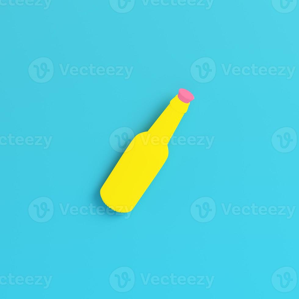 Yellow bottle with stropper on bright blue background in pastel colors photo