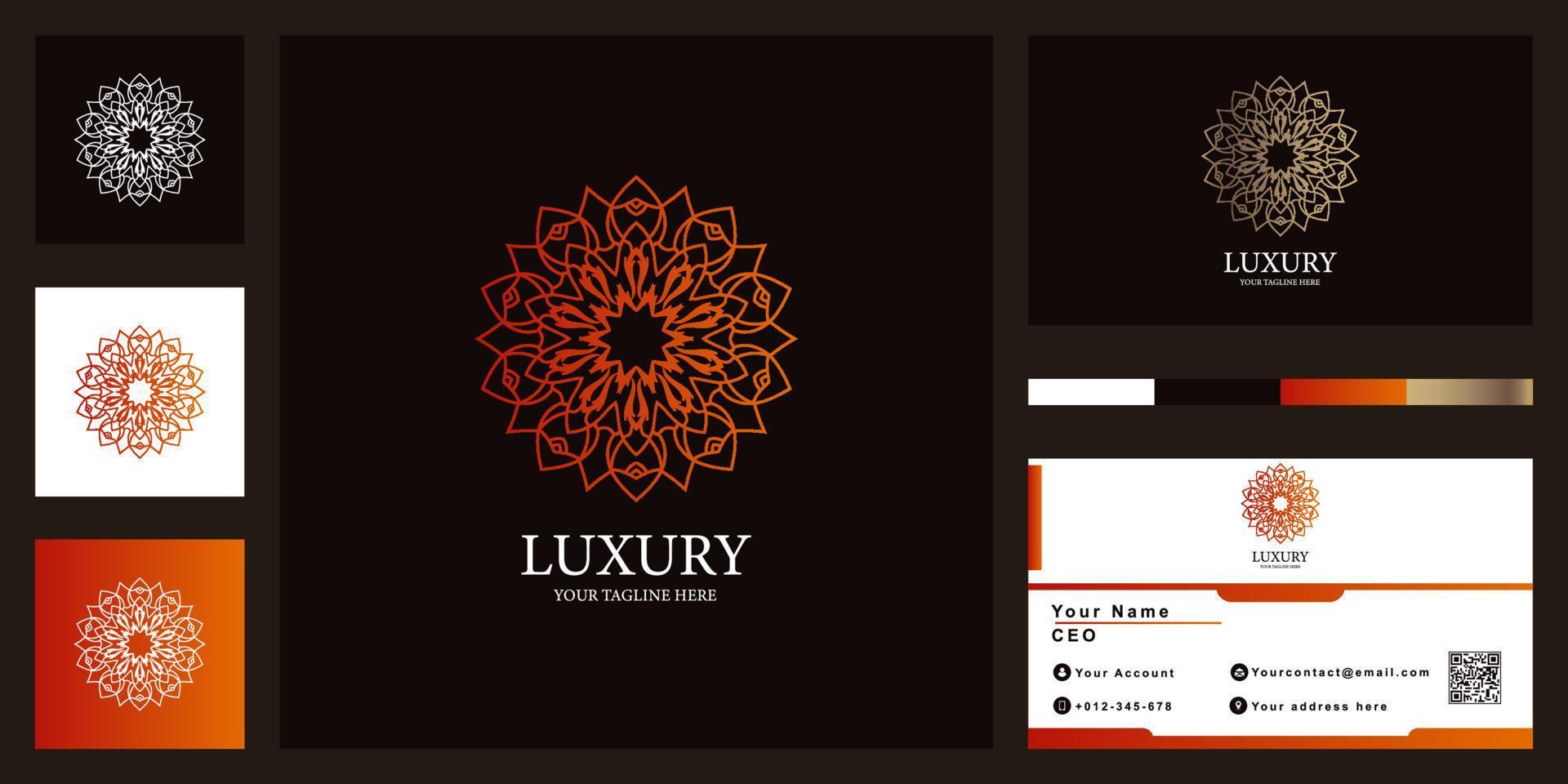 Flower, mandala or ornament luxury logo template design with business card. vector