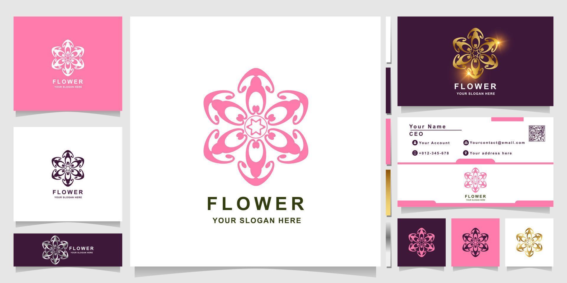 plantilla de logotipo de flor, boutique o adorno con diseño de tarjeta de visita. se puede usar diseño de logo de spa, salón, belleza o boutique. vector