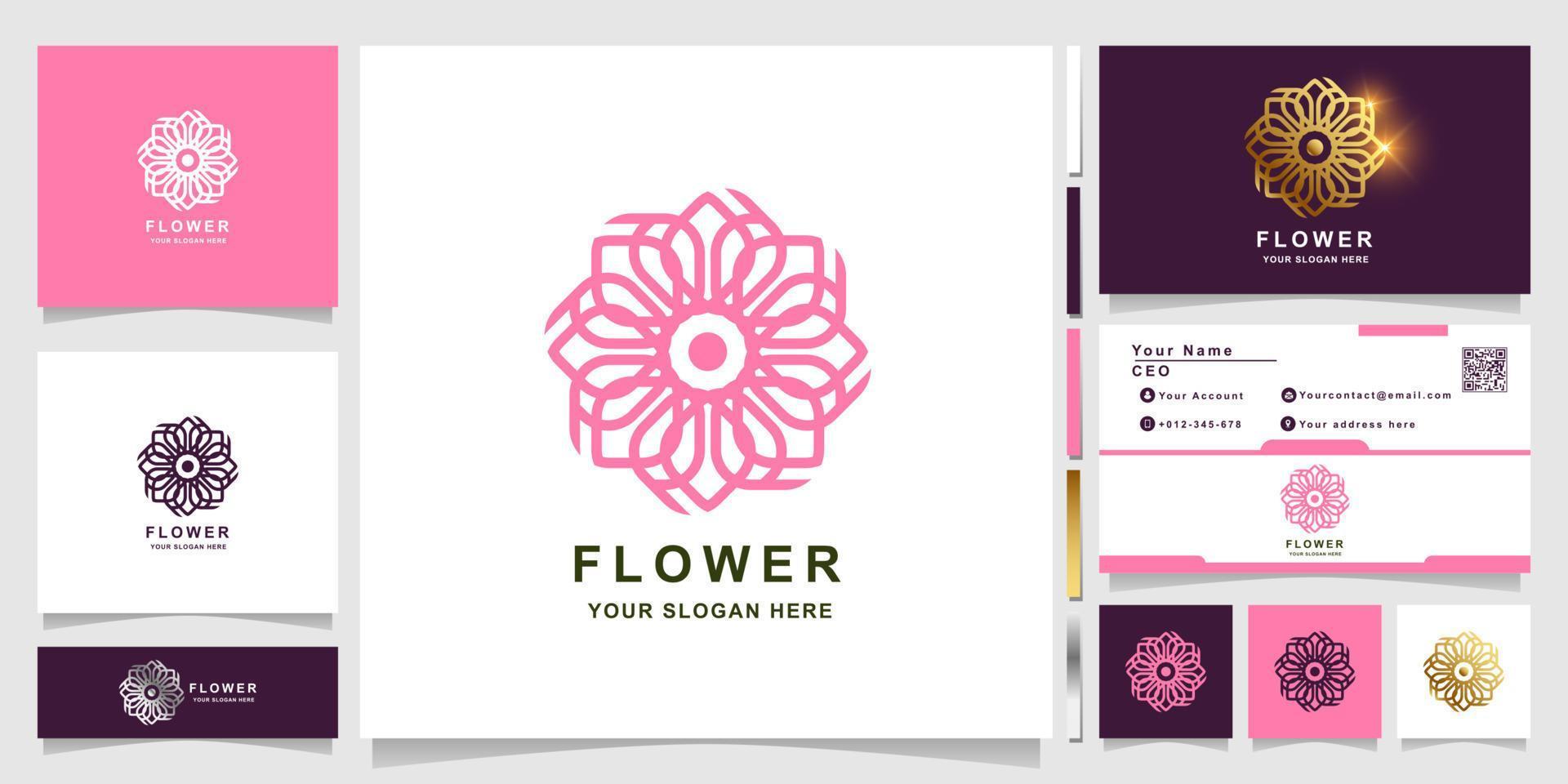 plantilla de logotipo de flor, boutique o adorno con diseño de tarjeta de visita. se puede usar diseño de logo de spa, salón, belleza o boutique. vector