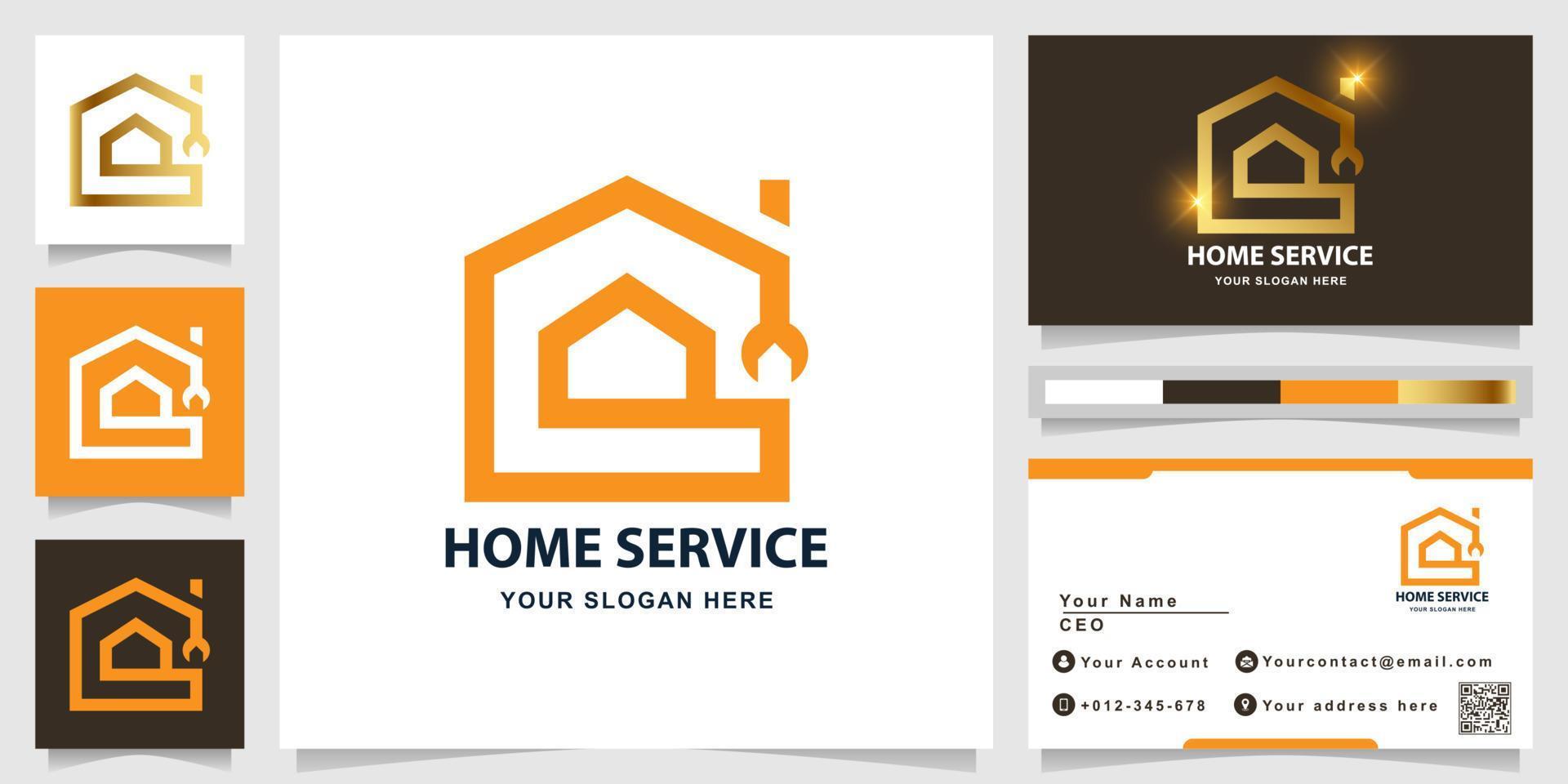 Home service or home repair logo template with business card design vector