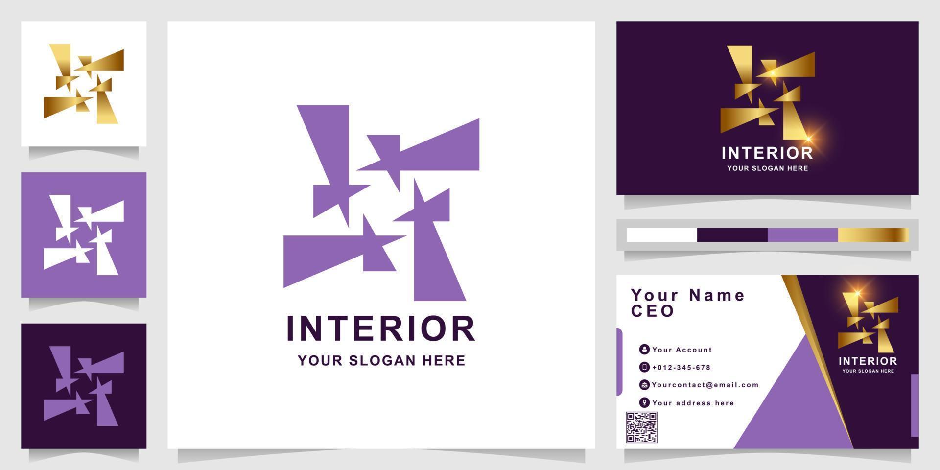 Minimalist abstract interior ornament logo template with business card design. vector
