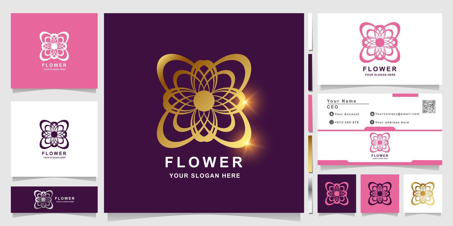 plantilla de logotipo de flor, boutique o adorno con diseño de tarjeta de visita. se puede usar diseño de logo de spa, salón, belleza o boutique. vector