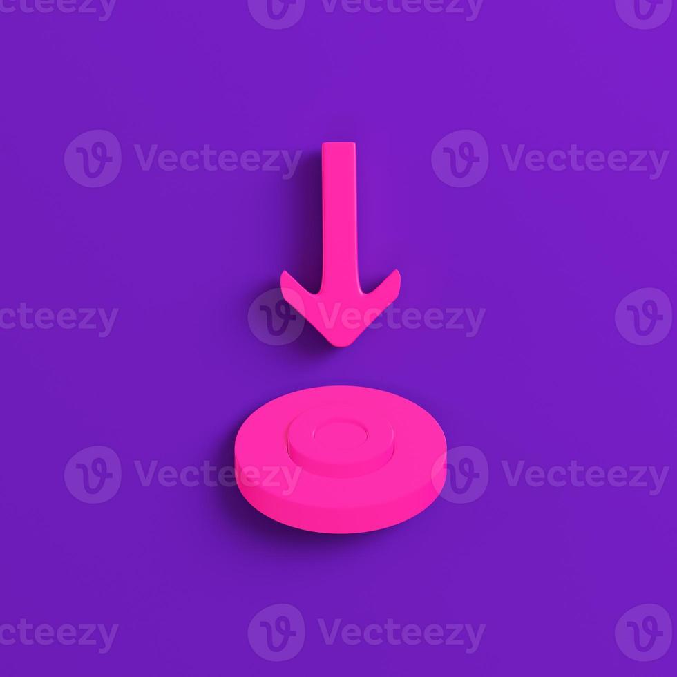 Pink arrow pointing target on purple background. Minimalism concept photo