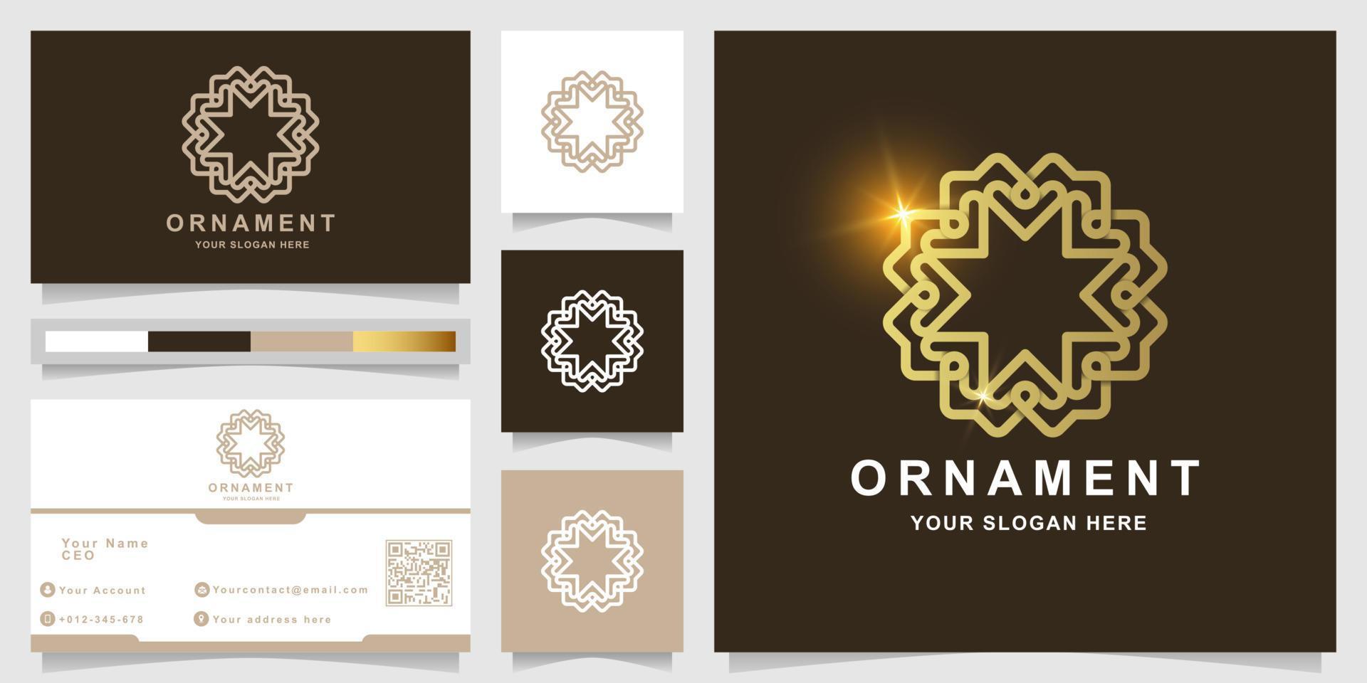 Minimalist elegant ornament or flower logo template with business card design vector