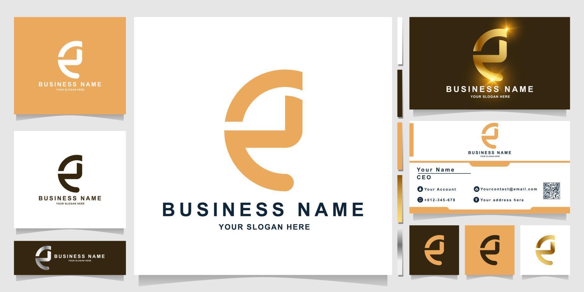 Minimalist elegant letter e monogram logo template with business card design vector