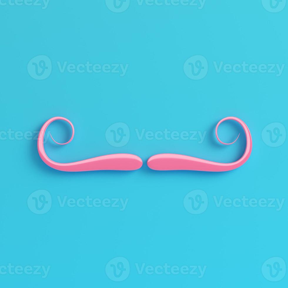 Pink fake mustache on bright blue background in pastel colors photo