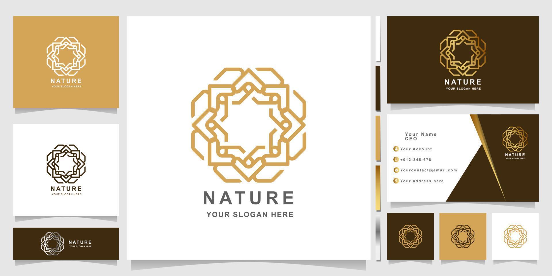 Minimalist elegant ornament nature logo template with business card design vector