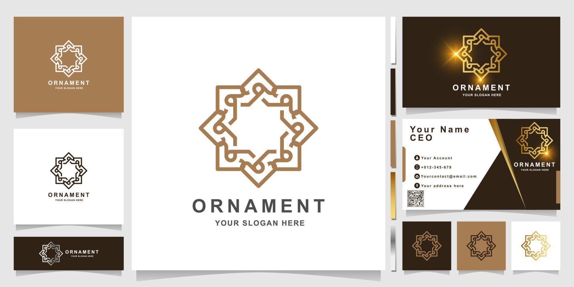 Minimalist elegant ornament logo template with business card design vector