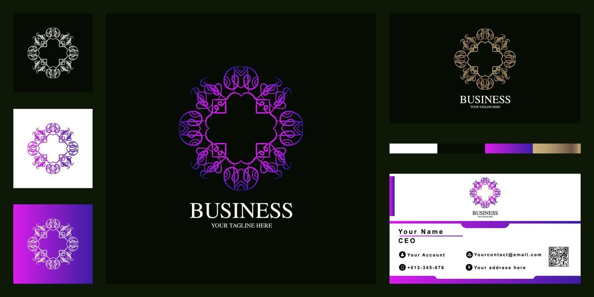 Mandala or ornament luxury logo template design with business card. vector