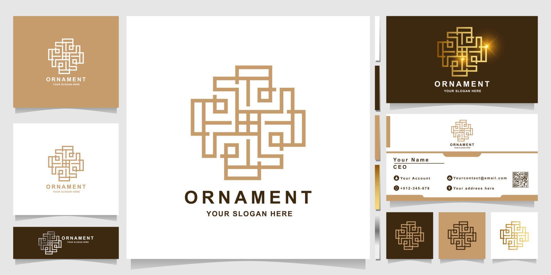 Minimalist elegant ornament logo template with business card design vector