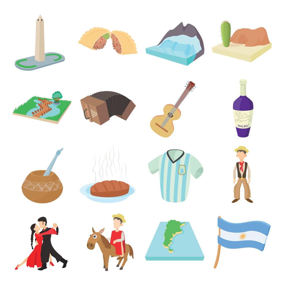 Argentina icons set, cartoon style vector