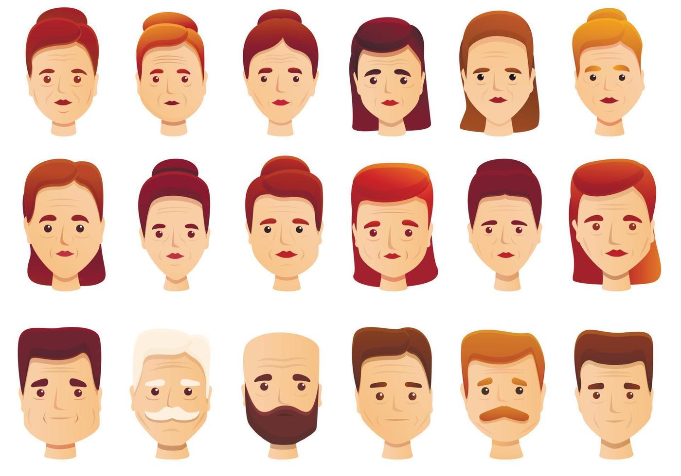Wrinkles icons set, cartoon style vector
