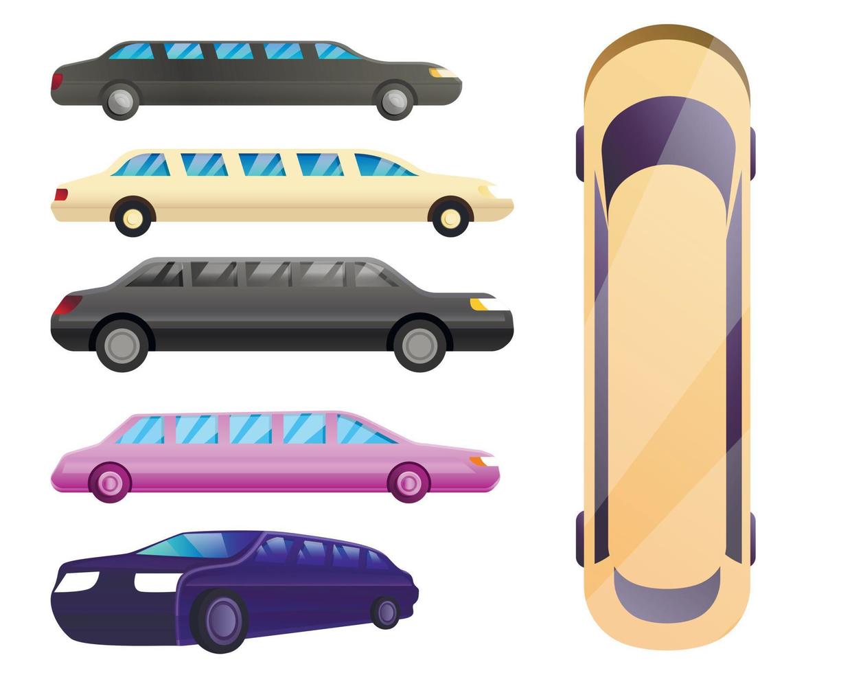 Limousine icons set, cartoon style vector