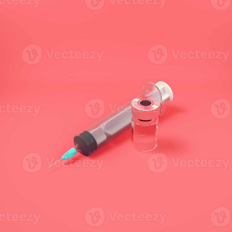 Syringe with vaccine on red background photo