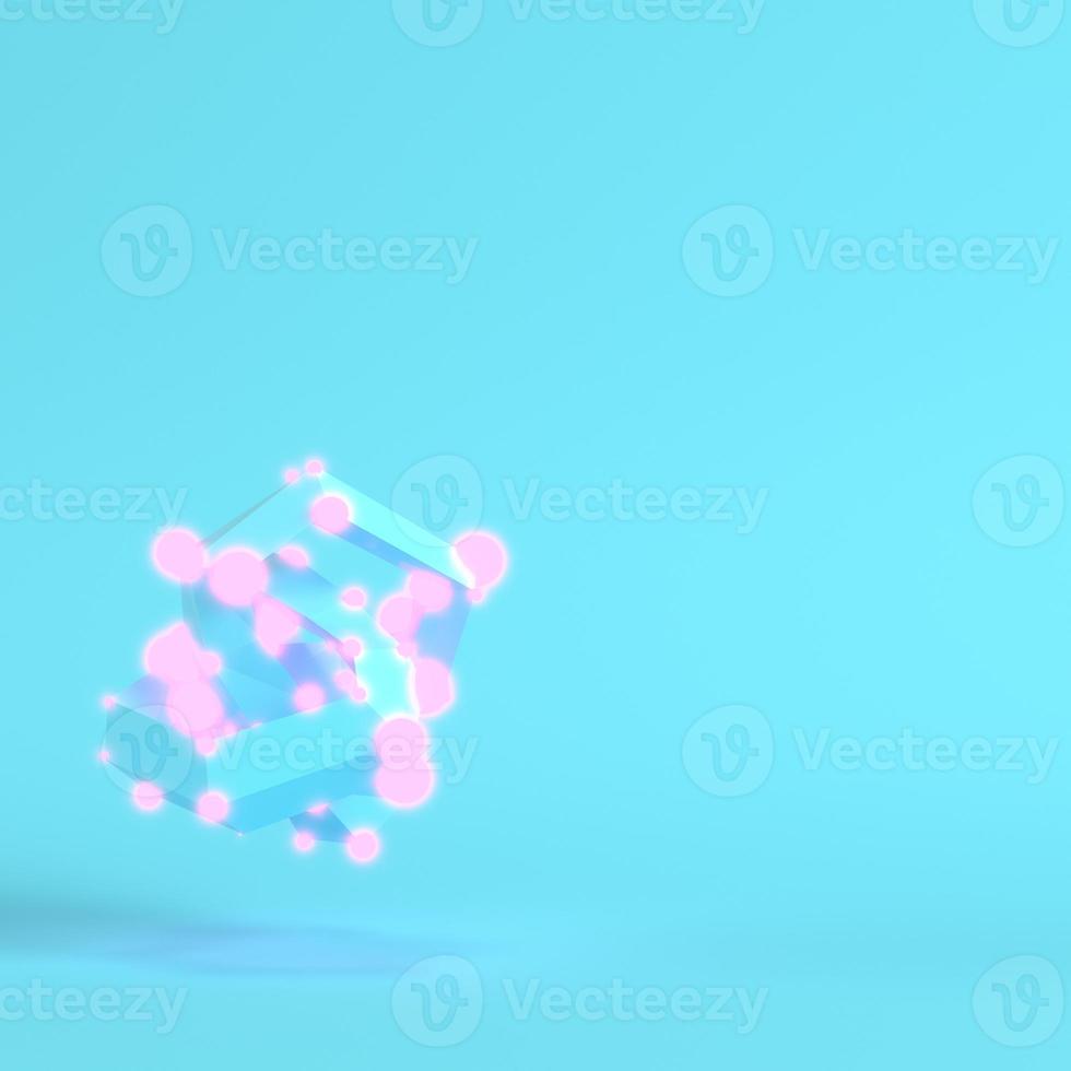 Abstract low poly shape with glowing spheres on bright blue background in pastel colors photo
