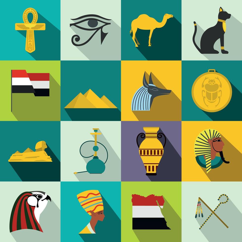 Egypt icons flat vector